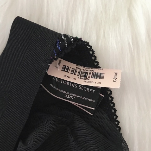 ✨HP✨ VS Metallic Glitter Stripe High Neck Bralette Bra Top XS Black - Picture 7 of 11